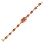 AN ANTIQUE GARNET MOURNING LOCKET BRACELET, 19TH CENTURY in yellow gold, comprising a series of a...
