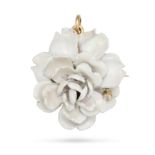 TIFFANY & CO., A VINTAGE ENAMEL AND DIAMOND ROSE BROOCH / PENDANT in yellow gold, designed as a r...