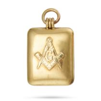 A MASONIC PENDANT the rectangular hinged pendant decorated with the masonic symbol, no assay mark...
