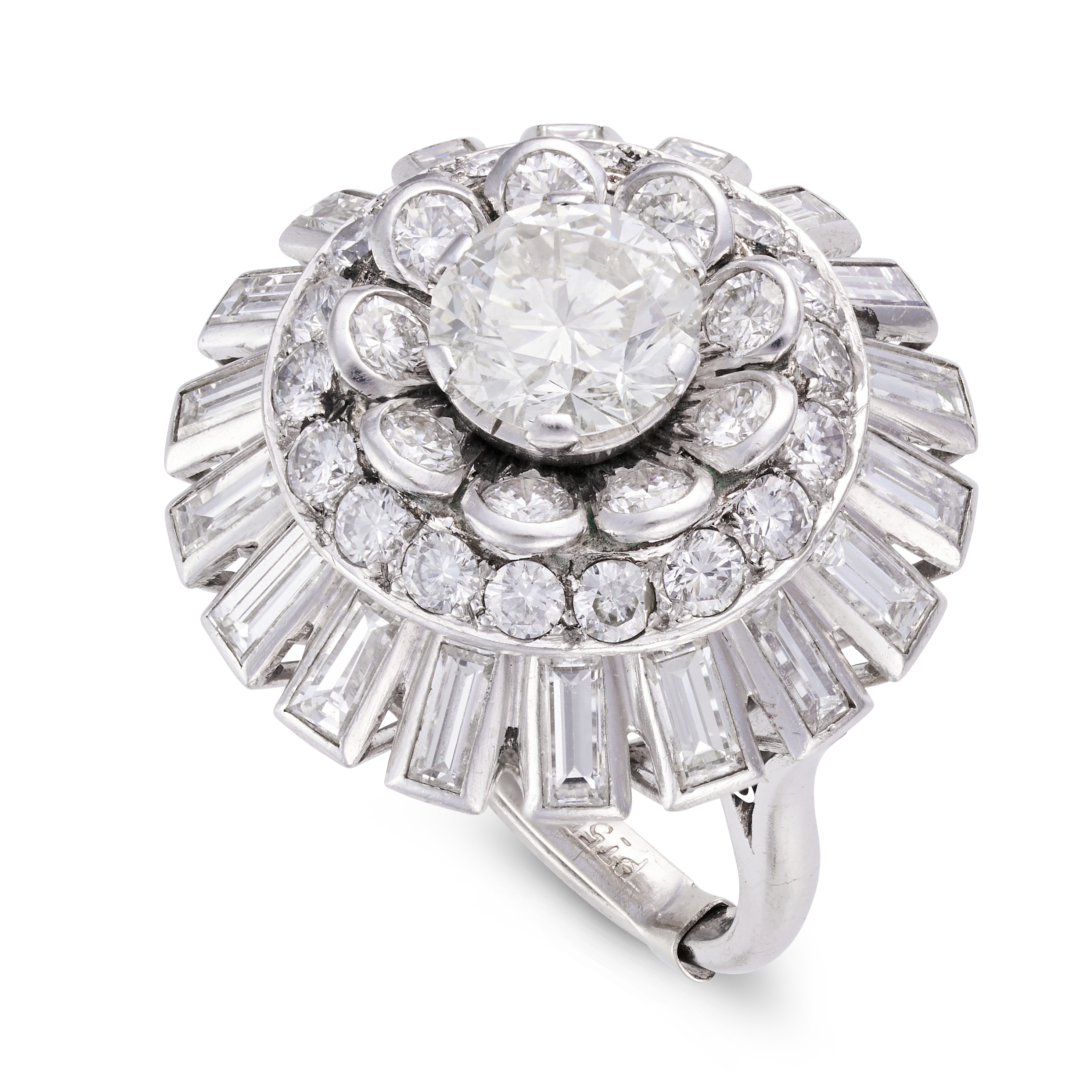 A VINTAGE DIAMOND COCKTAIL RING in platinum, the domed ring set with a round brilliant cut diamon... - Image 2 of 2