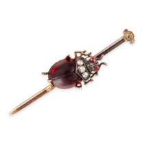 AN ANTIQUE GARNET AND PEARL INSECT BROOCH designed as an insect set with a carved cabochon garnet...