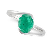 AN EMERALD RING set with an oval cut emerald of approximately 3.20 carats, stamped 14K585, size O...