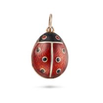 A RUSSIAN ENAMEL LADYBIRD PENDANT in silver, designed as a ladybird decorated in red and black en...