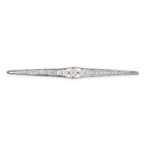A FRENCH DIAMOND BAR BROOCH comprising a row of old and round cut diamonds, the diamonds all tota...