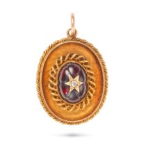 AN ANTIQUE GARNET AND DIAMOND PENDANT the domed face set with cabochon garnet, with an applied st...