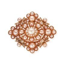 AN ANTIQUE PEARL AND DIAMOND BROOCH set throughout with pearls accented by old and rose cut diamo...