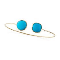 A RECONSTITUTED TURQUOISE BANGLE the open cuff bangle set with two cabochon reconstituted turquoi...