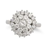 A DIAMOND CLUSTER RING in white gold, set with a cluster of round brilliant cut diamonds all tota...