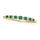 AN EMERALD AND DIAMOND BANGLE the hinged bangle set with a row of square step cut emeralds accent...