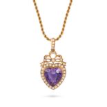 AN ANTIQUE AMETHYST AND PEARL HEART PENDANT NECKLACE the pendant set with a heart cut amethyst in...
