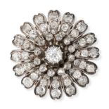 AN ANTIQUE DIAMOND FLOWER BROOCH / PENDANT in yellow gold and silver, designed as a flower set th...