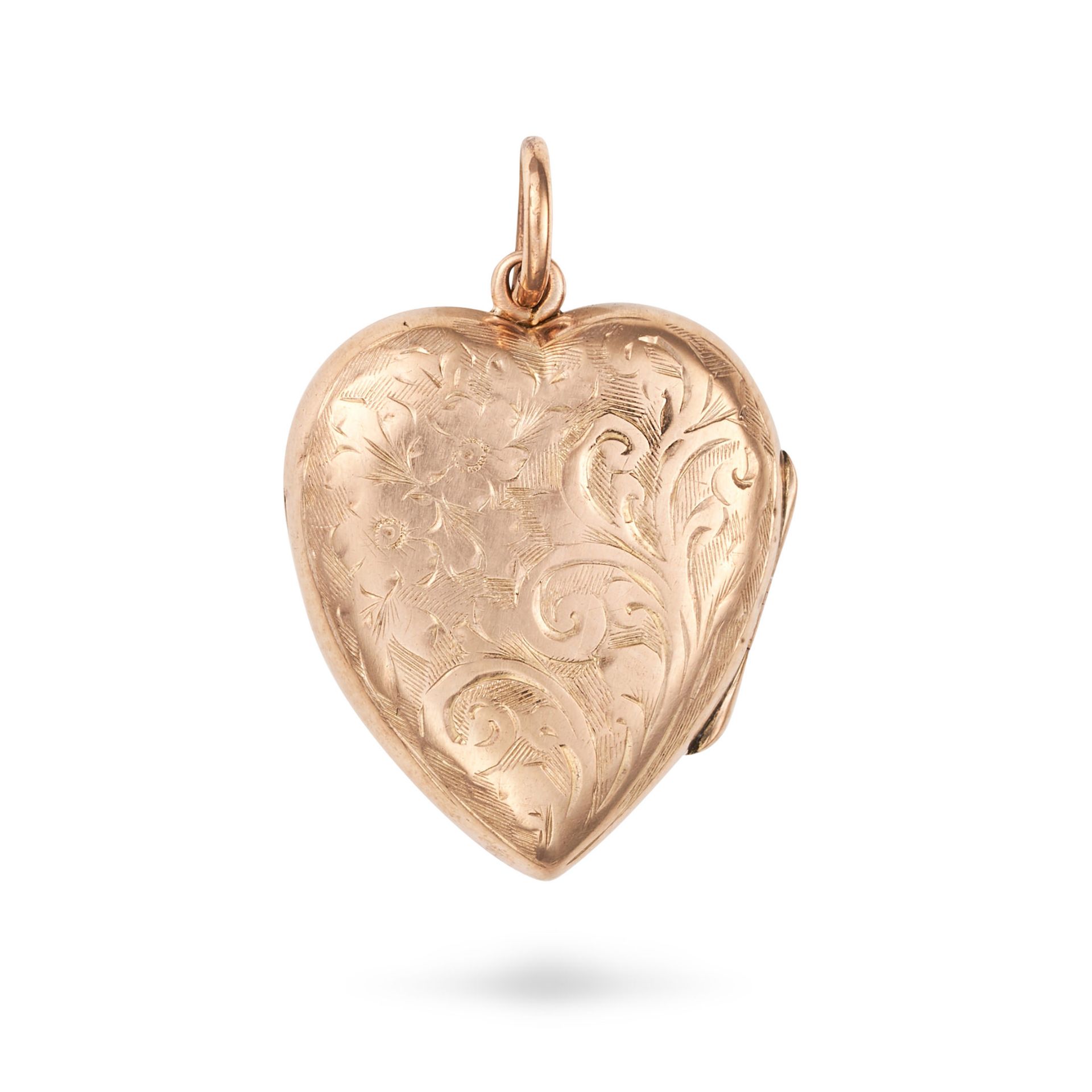 AN ANTIQUE HEART LOCKET PENDANT in yellow gold, the hinged heart shaped pendant engraved with fol... - Image 2 of 2