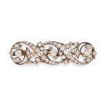 AN ANTIQUE FRENCH DIAMOND BROOCH in 18ct yellow gold and silver, the scrolling brooch set through...