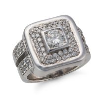A DIAMOND DRESS RING set with a round brilliant cut diamond of approximately 0.60 carats in a bor...