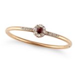 AN ANTIQUE GARNET AND DIAMOND BANGLE the hinged bangle set with a cushion cut garnet in a cluster...