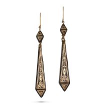 A PAIR OF ANTIQUE PIQUE TORTOISESHELL EARRINGS each comprising an octahedron shaped bead inlaid w...