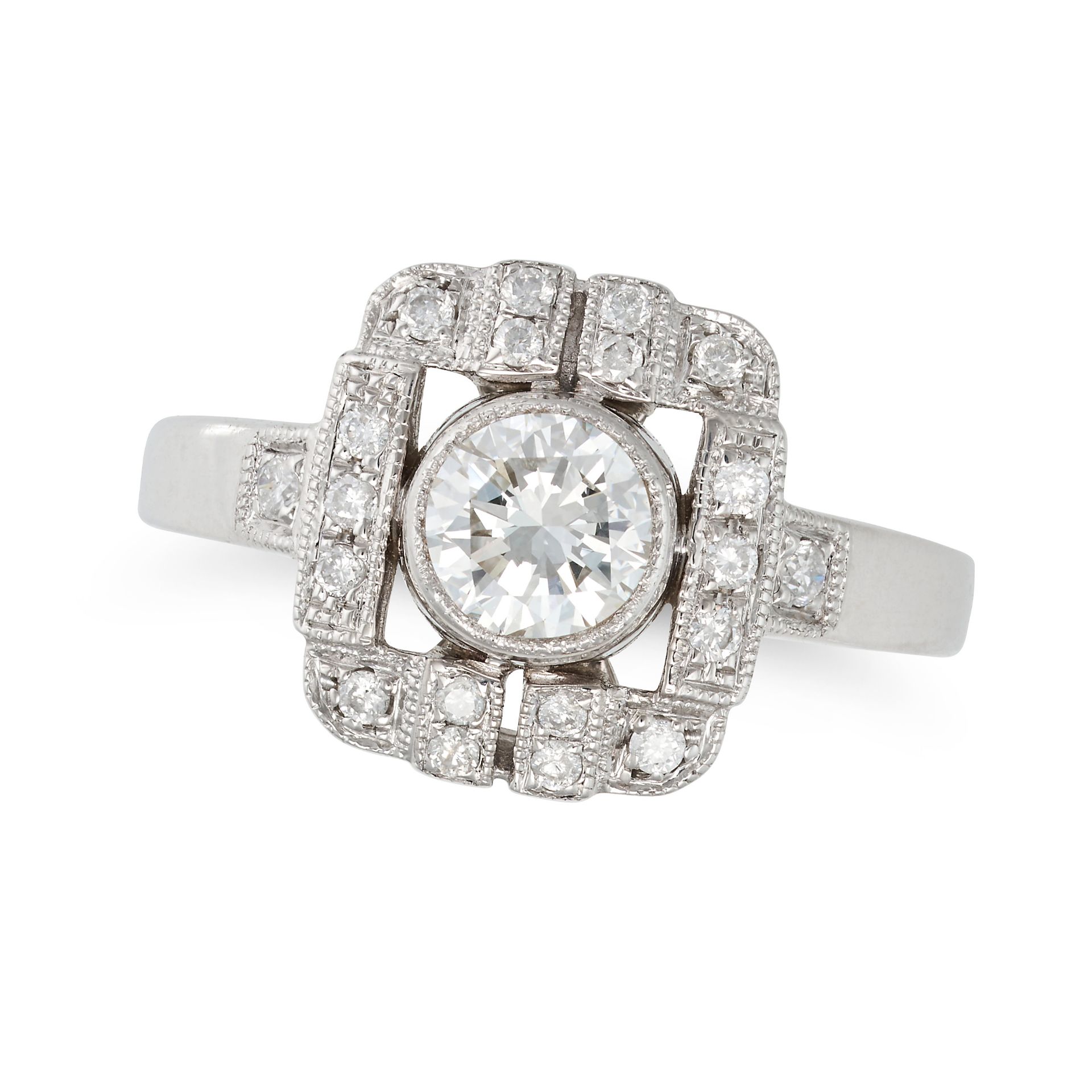A DIAMOND DRESS RING set to the centre with a round brilliant cut diamond of approximately 0.60 c...