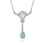 AN OPAL AND DIAMOND PENDANT NECKLACE the pendant set throughout with old European and single cut ...