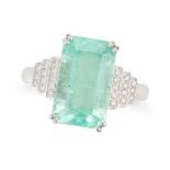 A 4.62 CARAT COLOMBIAN EMERALD AND DIAMOND RING set with an octagonal step cut emerald of 4.62 ca...