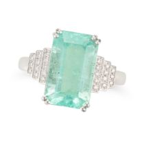 A 4.62 CARAT COLOMBIAN EMERALD AND DIAMOND RING set with an octagonal step cut emerald of 4.62 ca...