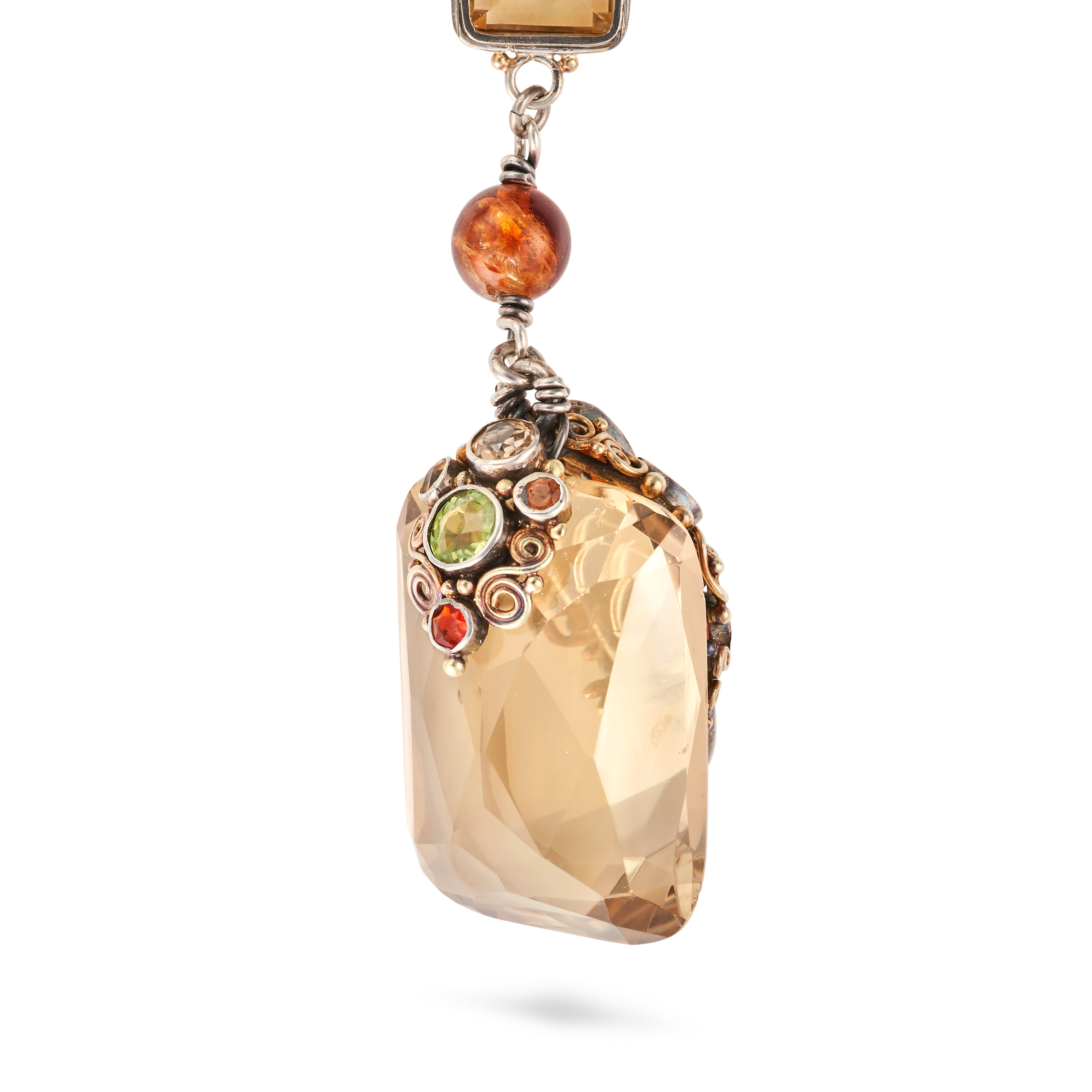 ATTR DORRIE NOSSITER, AN ARTS AND CRAFTS CITRINE, AMBER, HESSONITE GARNET AND PERIDOT PENDANT NEC... - Image 2 of 2