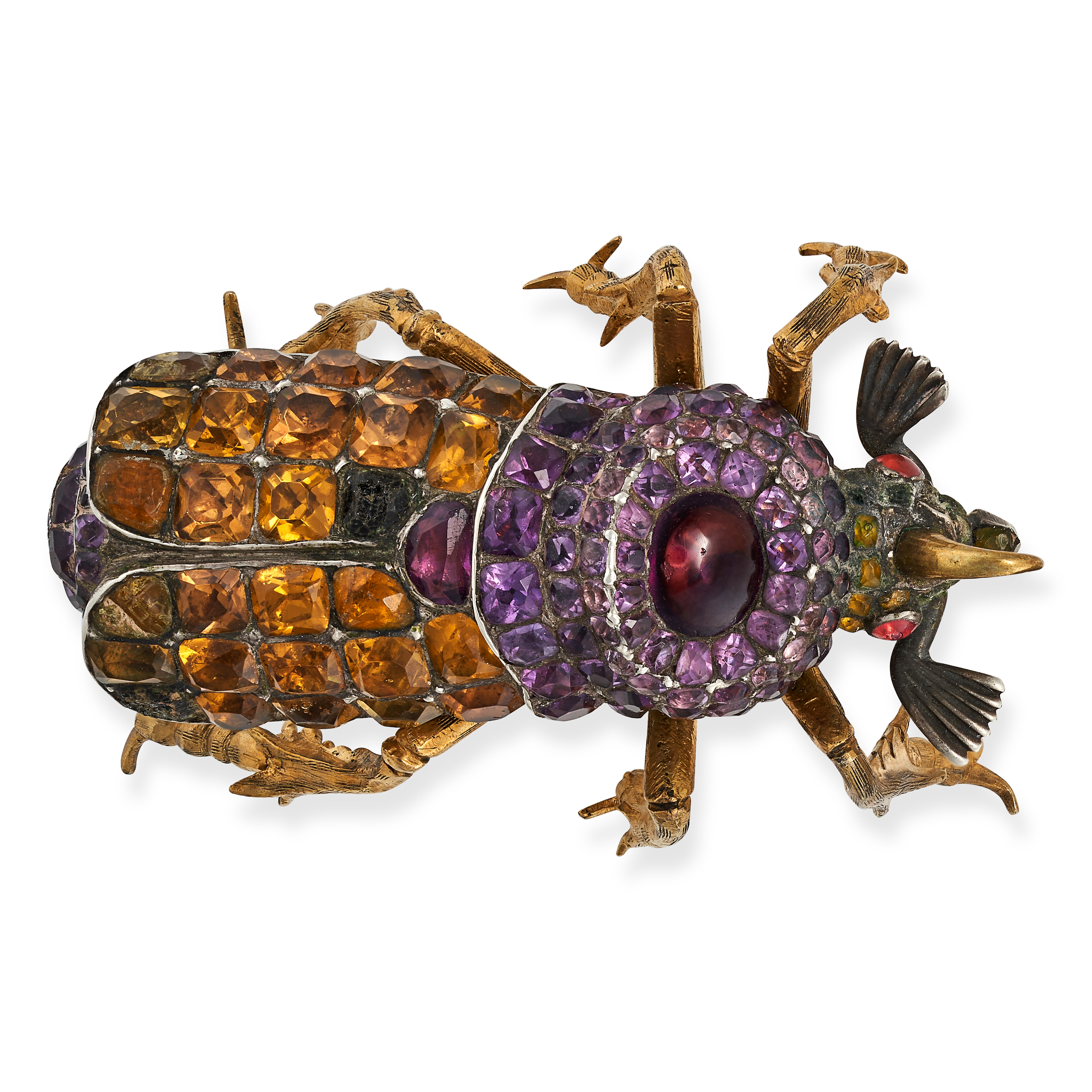 AN ANTIQUE GEORGIAN PASTE BEETLE BROOCH designed as a beetle, the body set with cushion and round...