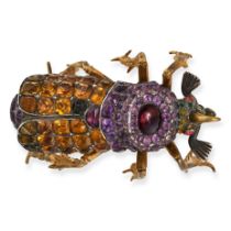 AN ANTIQUE GEORGIAN PASTE BEETLE BROOCH designed as a beetle, the body set with cushion and round...