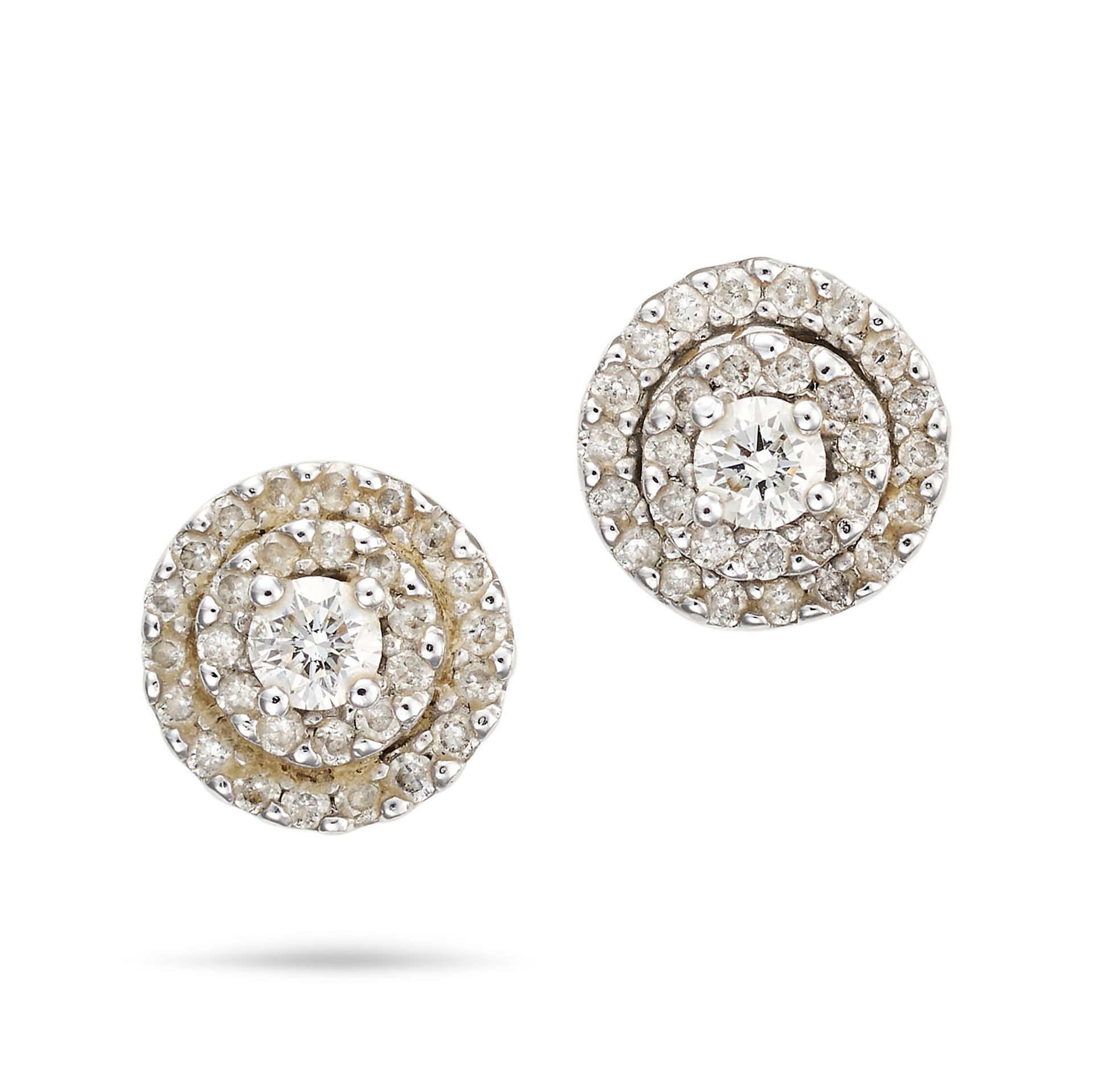 NO RESERVE - A PAIR OF DIAMOND CLUSTER STUD EARRINGS each set with a round brilliant cut diamond ...