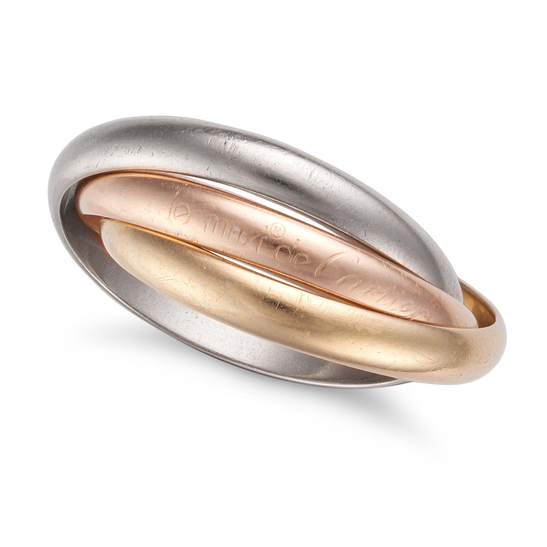 LES MUST DE CARTIER, A TRINITY RING in 18ct gold and platinum, comprising three interlocking band...