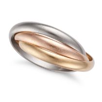 LES MUST DE CARTIER, A TRINITY RING in 18ct gold and platinum, comprising three interlocking band...