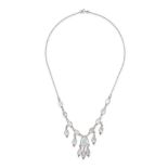 NO RESERVE - A MOONSTONE FRINGE NECKLACE in silver, comprising a row of oval and pear shaped cabo...
