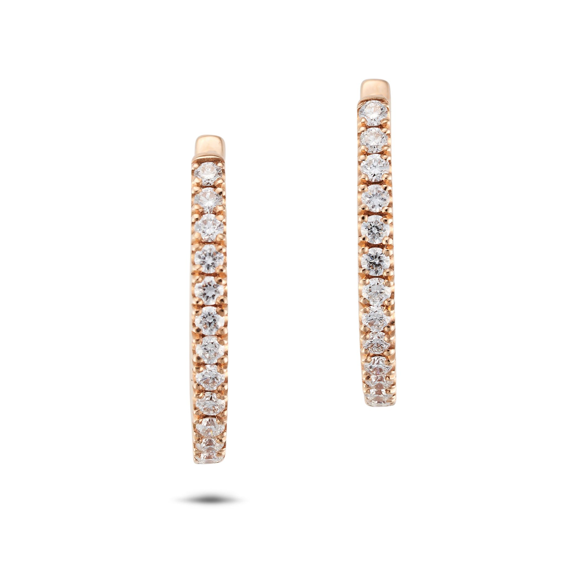 A PAIR OF DIAMOND HOOP EARRINGS each designed as a hoop set with a row of round brilliant cut dia...