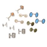 NO RESERVE - A COLLECTION OF CUFFLINKS comprising a pair of mother of pearl cufflinks, each desig...