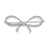 A VINTAGE DIAMOND BOW BROOCH in 18ct white gold, designed as a bow set throughout with round bril...