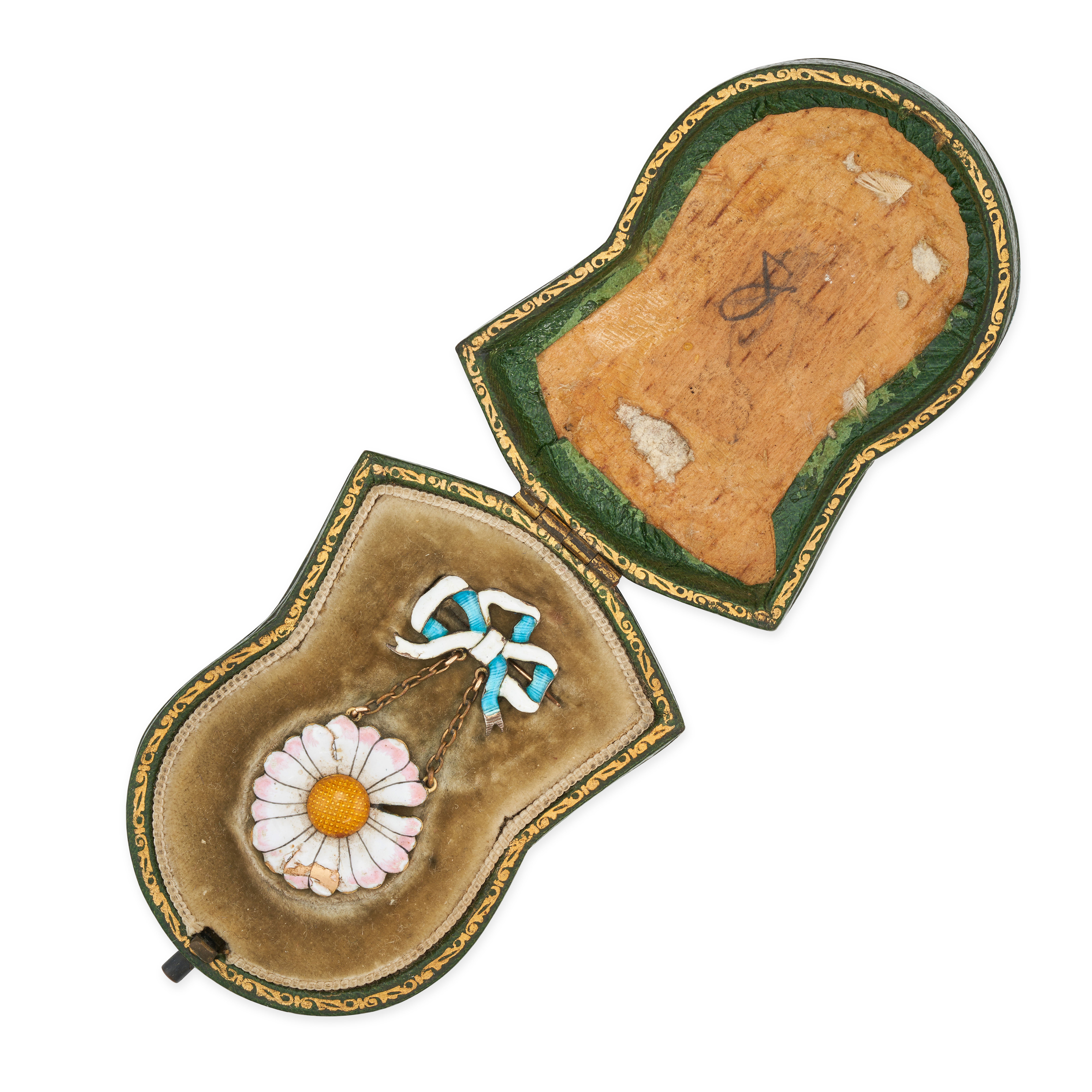 CHILD & CHILD, AN ANTIQUE ENAMEL DAISY BROOCH designed as a bow decorated with turquoise and whit... - Image 2 of 3