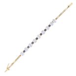 NO RESERVE - A MOONSTONE AND SAPPHIRE BRACELET comprising a row of alternating round cabochon moo...