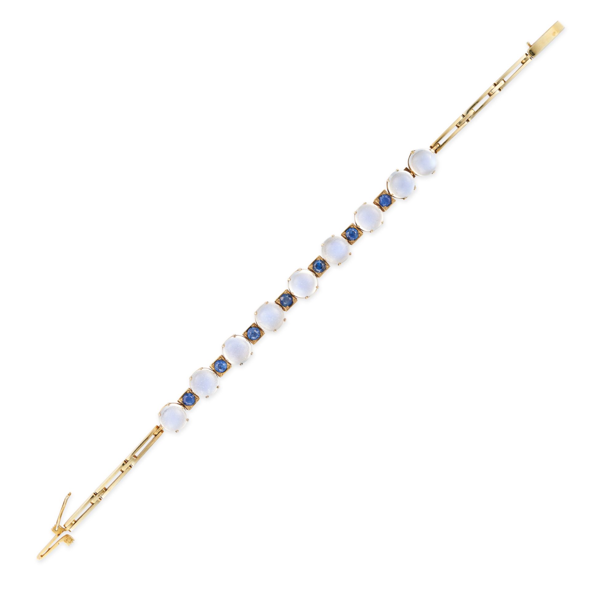 NO RESERVE - A MOONSTONE AND SAPPHIRE BRACELET comprising a row of alternating round cabochon moo...