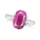A 3.24 CARAT UNHEATED RUBY RING set with a cushion cut ruby of approximately 3.24 carats, stamped...