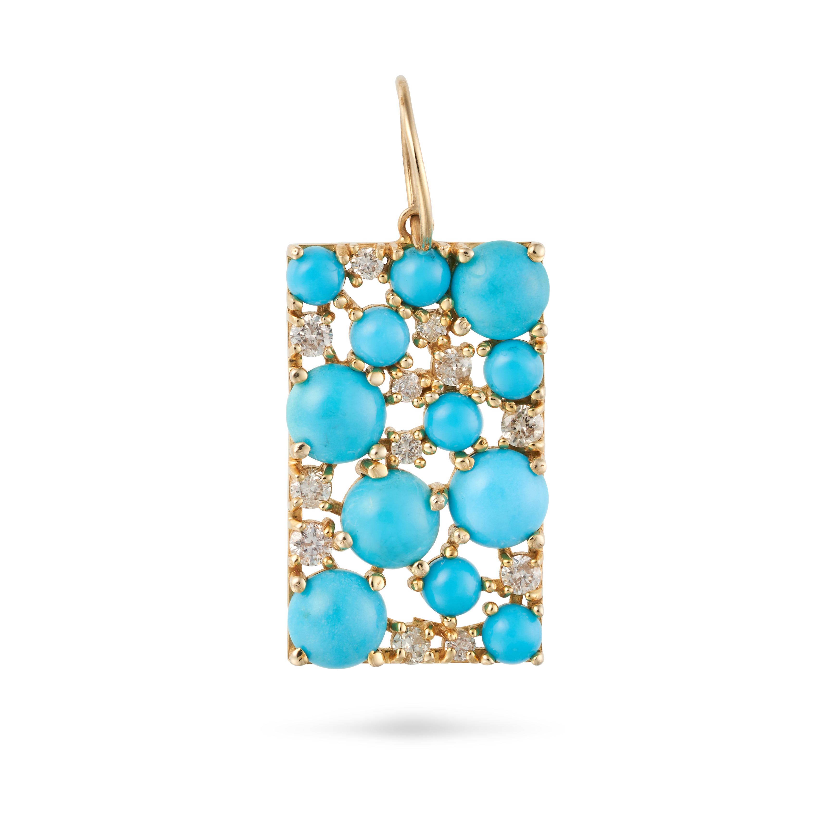 A TURQUOISE AND DIAMOND PENDANT the rectangular pendant set with round cabochon turquoise and rou...