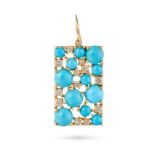A TURQUOISE AND DIAMOND PENDANT the rectangular pendant set with round cabochon turquoise and rou...
