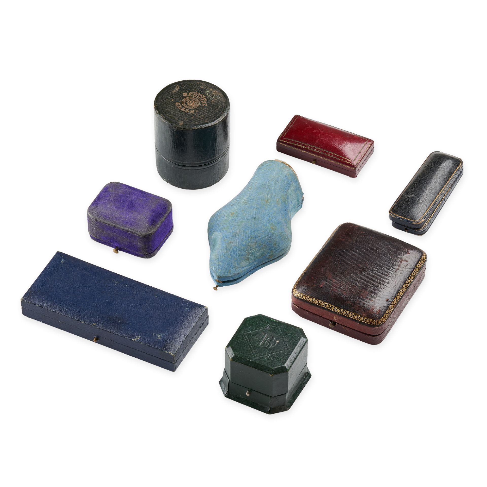 A COLLECTION OF VINTAGE AND ANTIQUE JEWELLERY BOXES comprising eight boxes of various functions, ...