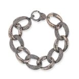 A DIAMOND BRACELET comprising a row of curb links alternately set with round cut diamonds, the di...
