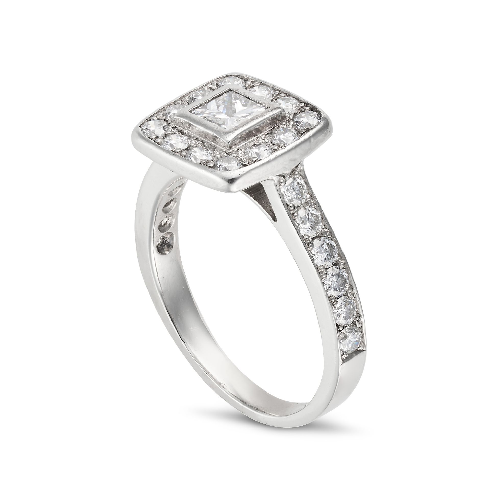 NO RESERVE - A DIAMOND DRESS RING in platinum, set with a princess cut diamond in a border of rou... - Image 2 of 2