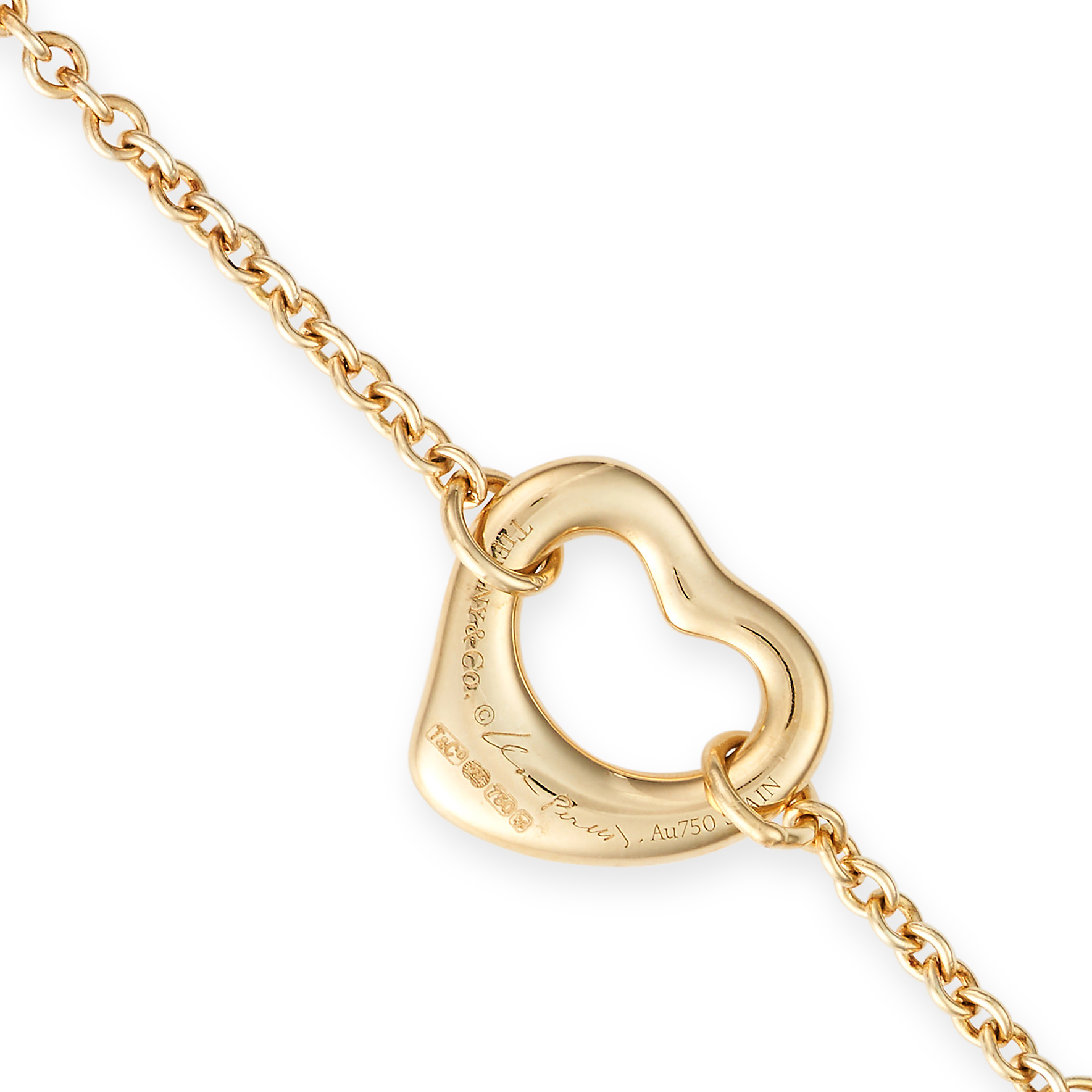 ELSA PERETTI FOR TIFFANY & CO., AN OPEN HEART BRACELET in 18ct yellow gold, comprising a trace ch... - Image 2 of 2