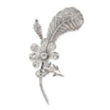 AN ANTIQUE DIAMOND FLORAL SPRAY BROOCH in yellow gold and silver, designed as a spray of foliage ...