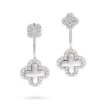 A PAIR OF DIAMOND EARRINGS each comprising a quatrefoil motif set with a cluster of round brillia...