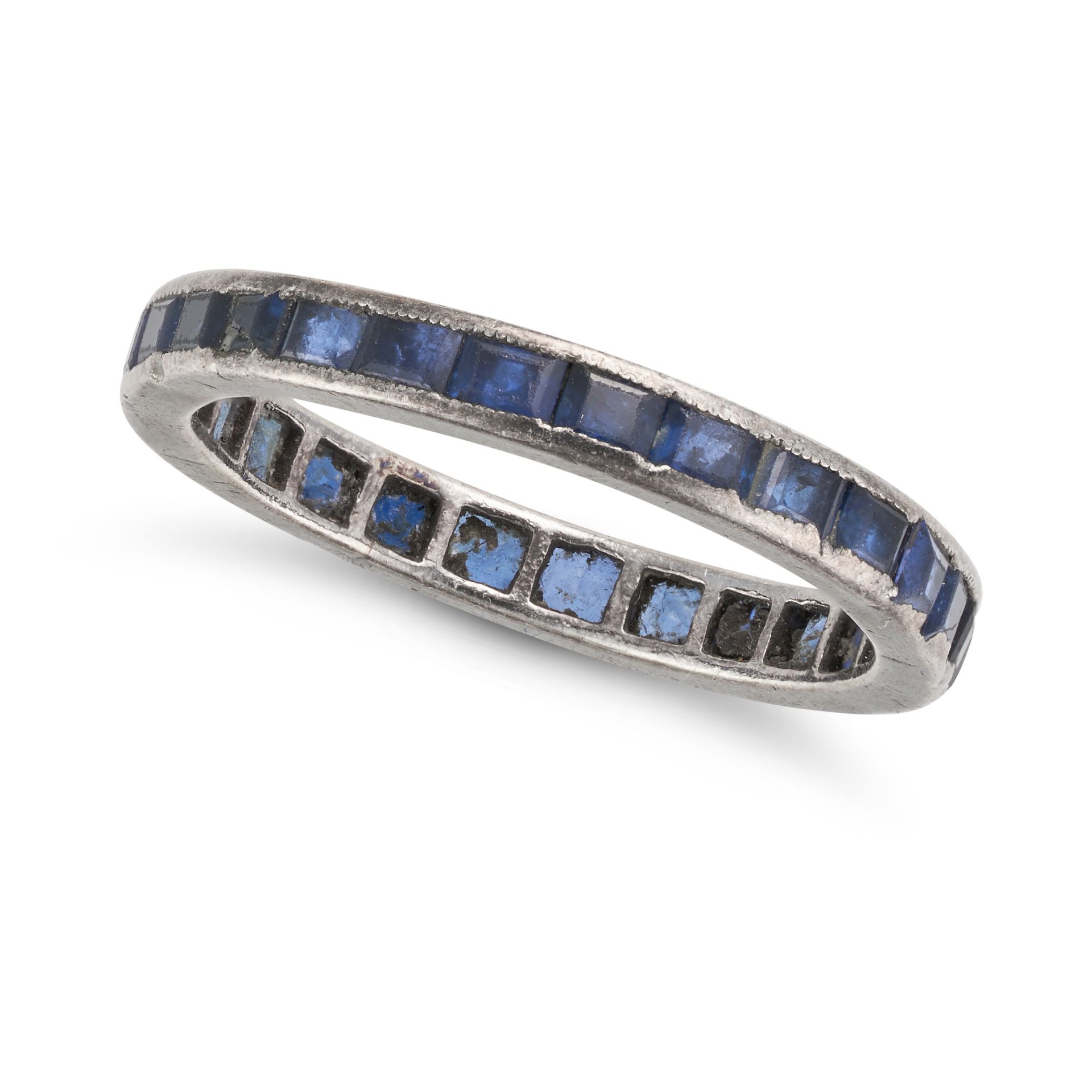 NO RESERVE - A SAPPHIRE ETERNITY RING set all around with a row of square step cut sapphires, no ...