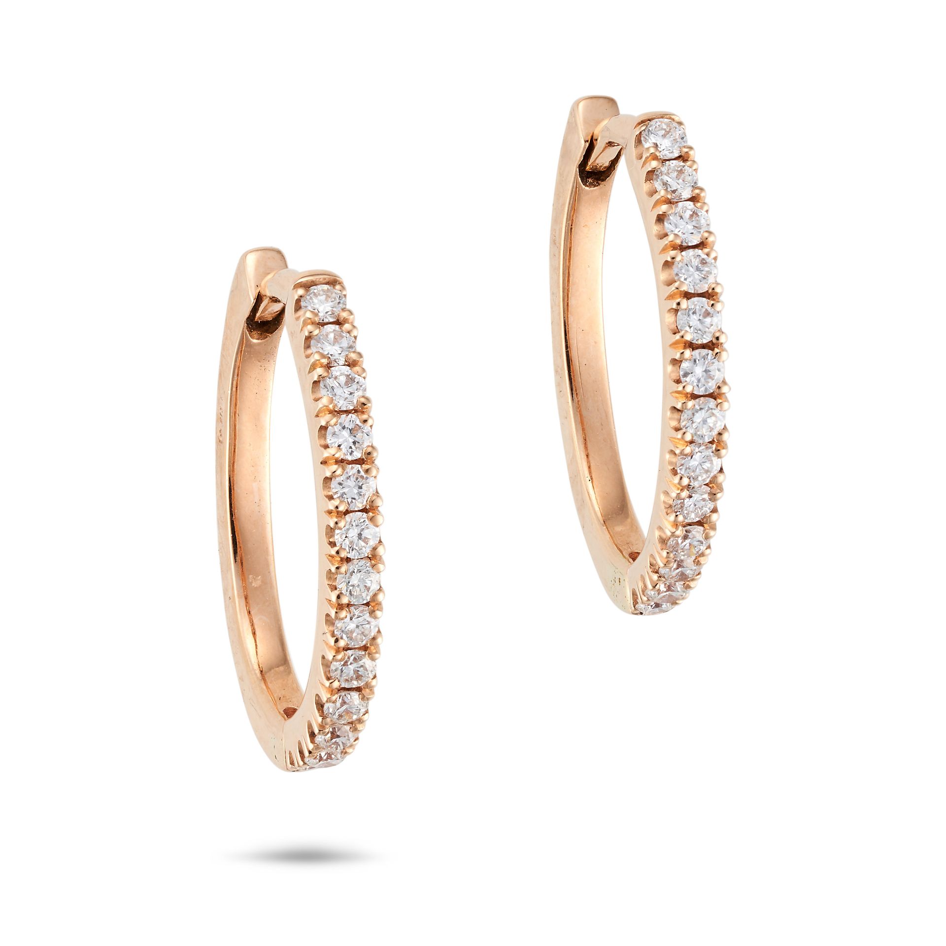 A PAIR OF DIAMOND HOOP EARRINGS each designed as a hoop set with a row of round brilliant cut dia... - Image 2 of 2