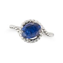 A SAPPHIRE RING set with an oval cut sapphire, no assay marks, size L1/2 / 6, 4.0g.