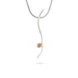 AN ORANGE DIAMOND PENDANT NECKLACE in 18ct white gold, the scrolling pendant set with a round bri...